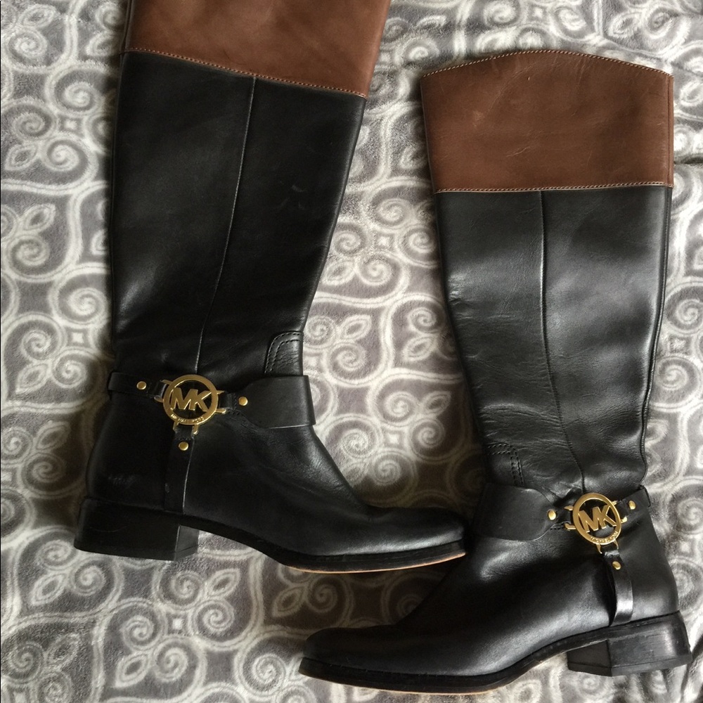 Michael Kors Two Tone Riding Boots Black & Brown